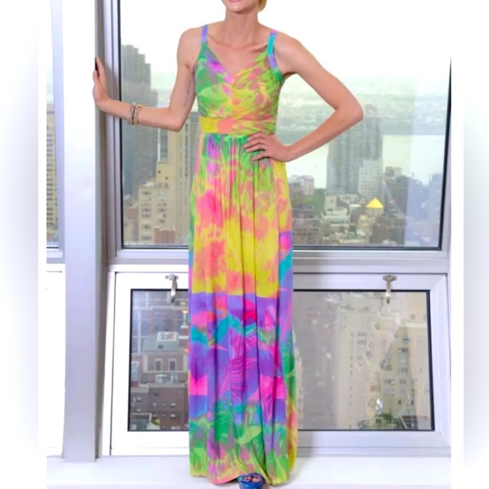 Plenty by Tracy Reese Neon Yellow Pink Green Blue Purple Tie-Dye Maxi Dress